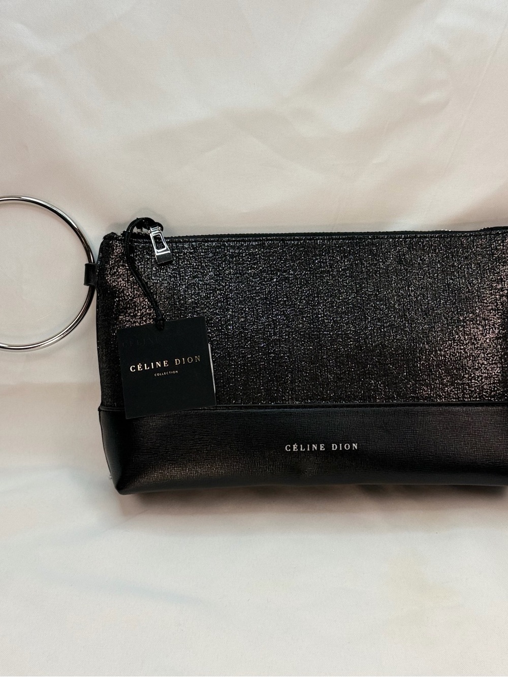 Celine Dion Collection Cosmetic Pouch TAC5874 Black Silver NWT Ring Handle